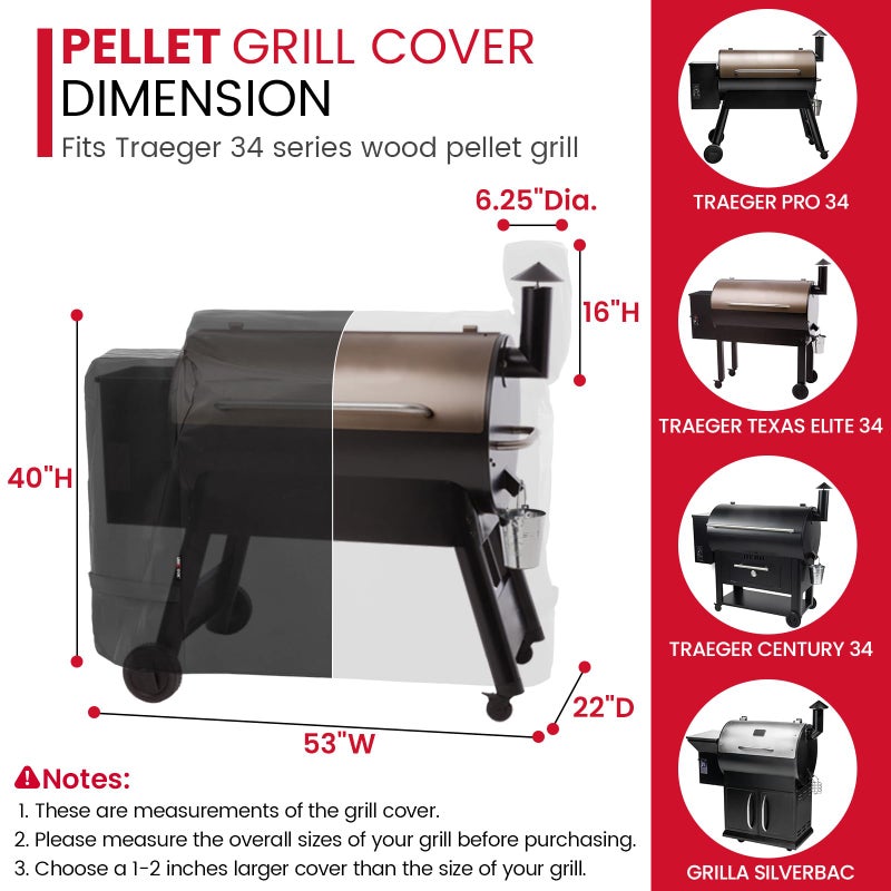 Unicook Grill Cover Compatible with Traeger Pro 34 Series, Texas Elite 34, Century 34, and Pro 780 Pellet Grills, Heavy Duty Waterproof Full-Length Outdoor BBQ Smoker Cover, All-Season Protection - Image 2